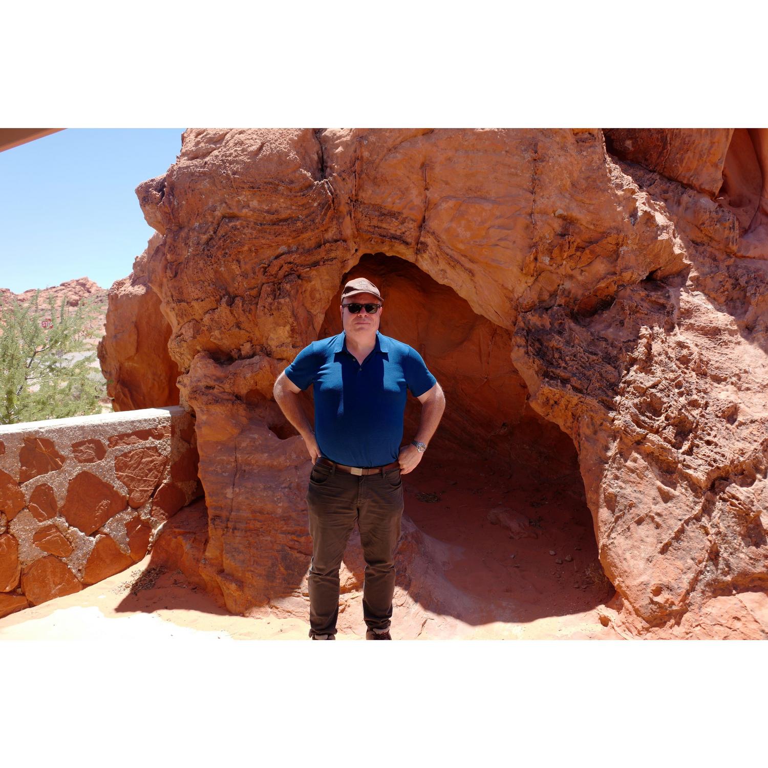 Jim in a very manly pose at Valley of Fire State Park in Nevada for vacation in 2020.
