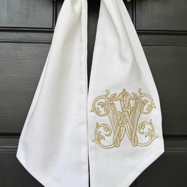 Monogram Wreath Sash: Embroidered Vintage Vine Initial