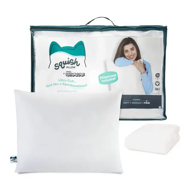 SquishPillow by Original Squishmallows Standard Firm Bed Pillow and Ultra Soft Pillowcase Cover