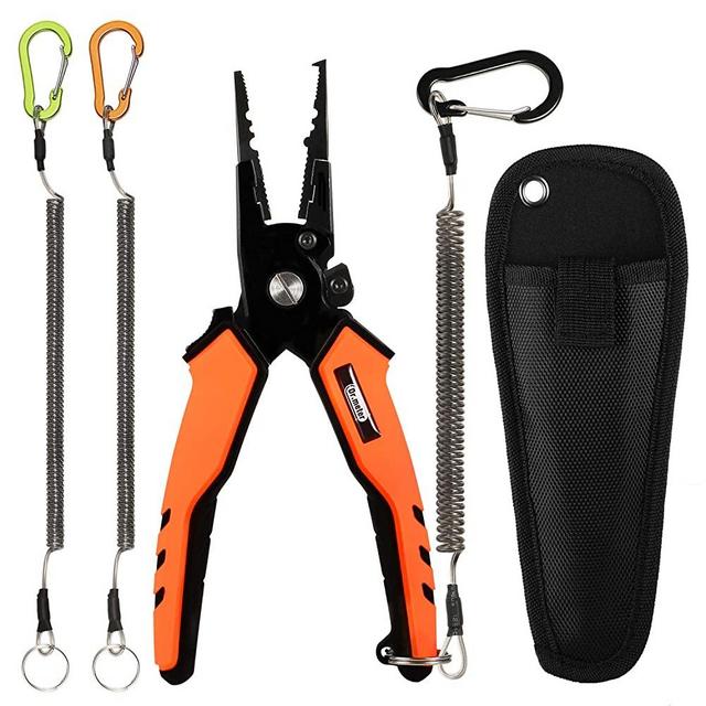 Fishing Pliers, Saltwater Resistant Fishing Gear, Dr.meter Aluminum Fishing Equipment, Tungsten Carbide Cutters Split Ring Pliers Hook Remover Fishing Tools with 3pcs of Lanyard-Fishing Gifts for Men