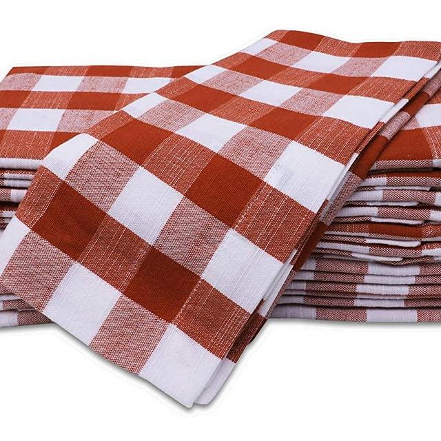 AMOUR INFINI Buffalo Plaid Cloth Napkins | 12 Pack | 20 x 20 Inch | 100% Slub Cotton | Perfect for Restaurants, Events and Everyday Use | Durable and Highly Absorbent | Mitered Corners | Rust