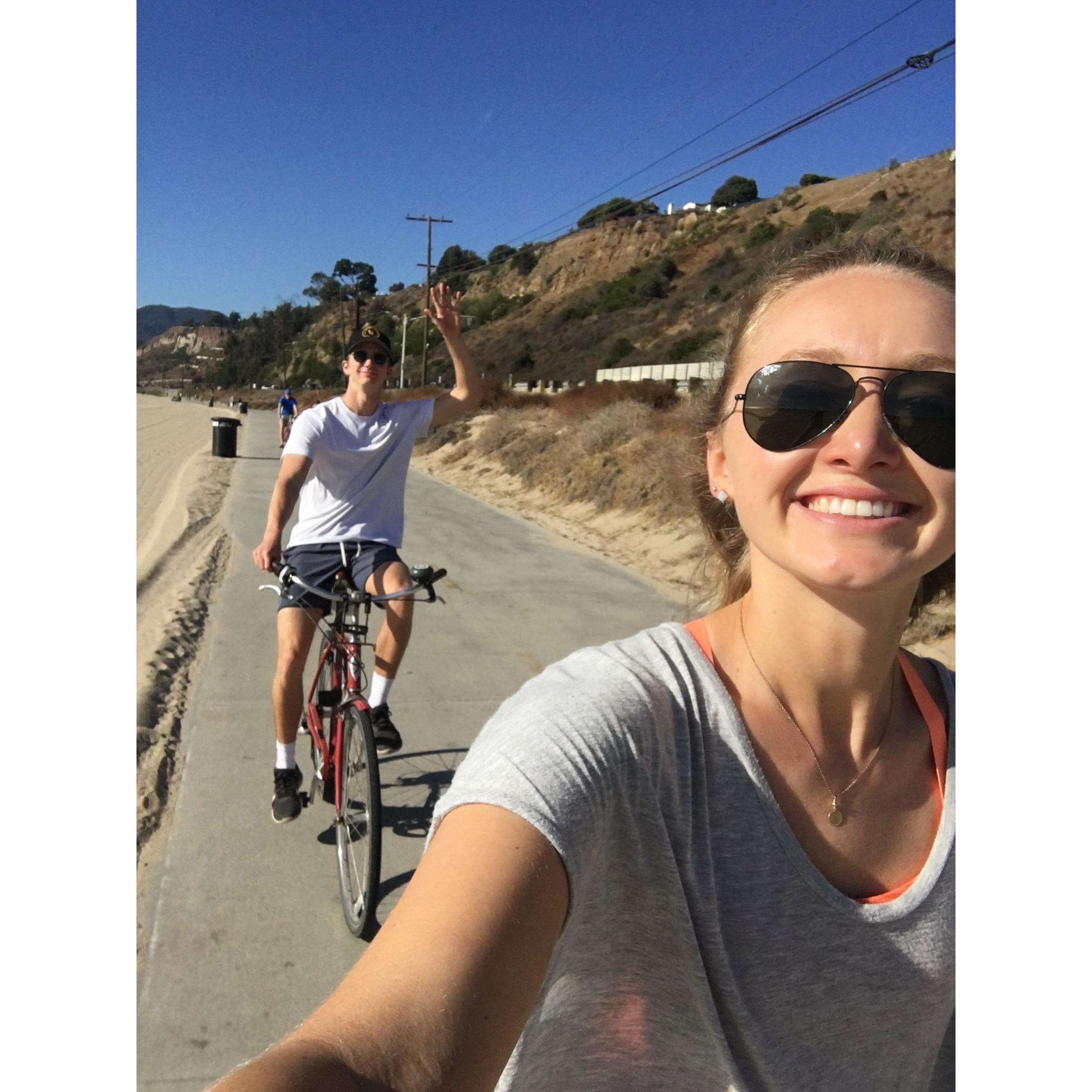 Biking on Santa Monica beach