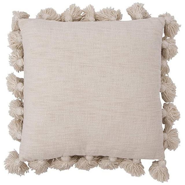 Creative Co-Op Luxurious Cream Square Cotton Pillow with Tassels