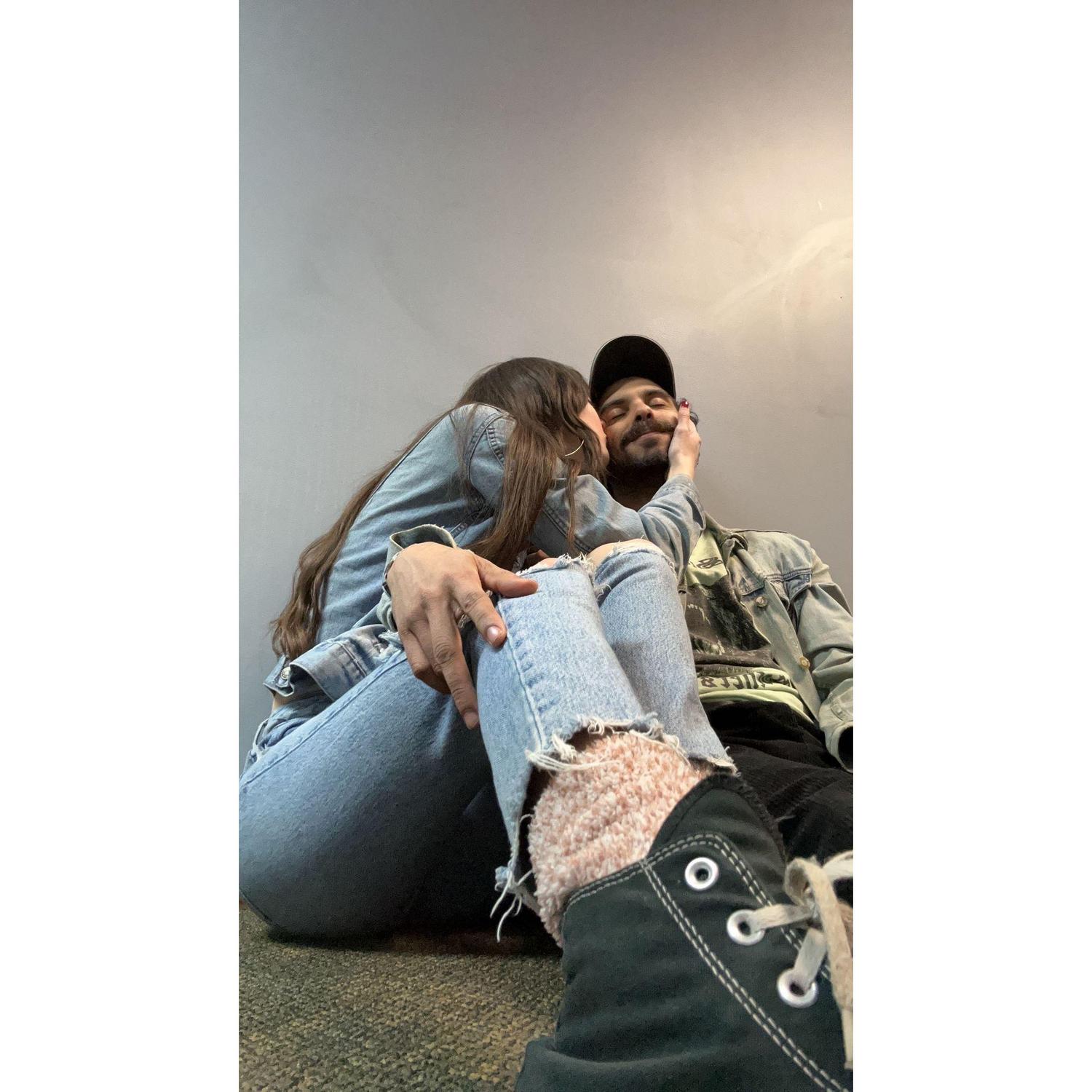 cuddling in the hallway before a concert in Lincoln, NE 2/9/2024
