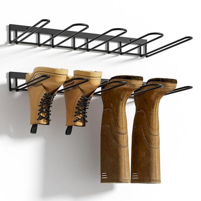 zacurter Boot Rack, Wader Hangers for Boot, Metal Wall Mounted Shoe Rack, 4 Pair Boot Organizer Rack for Tall Boots and Cowboy Boot, Boot Trays for Entryway,Garage (2 Pack)