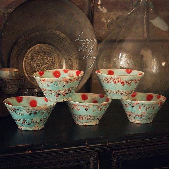 Handmade Ceramic Soup / Cereal Bowl in Gypsy Queen Pattern