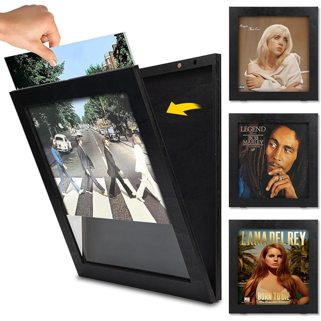 DORNELIA 3-Pack Vinyl Record Frame Display for 12x12 Inch, Front Opening Vinyl Record Storage Display, Record Holder for The Wall, LP Cover Display (Black, 3 Pack)