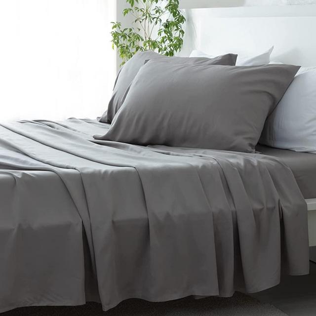 David’s Home 100% Bamboo Sheets Set Queen Grey - Organic Bamboo Sheets with 16 Inches Deep Pocket-Queen Size Cooling Sheets Set - 4 Pieces - Super Soft Breathable