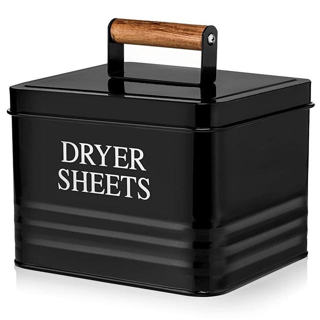 Calindiana Modern Farmhouse Metal Laundry Dryer Sheets Holder Fabric Softener Dispenser with Lid for Laundry Room Decor and Accessories and Space Saving Laundry Room Organization and Storage, Black