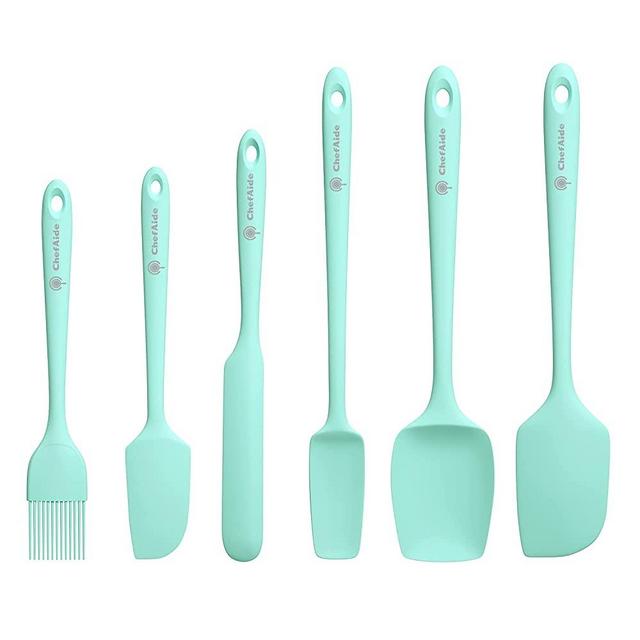 ChefAide 6 Pieces Up to 600°F Heat Resistant Food Grade Silicone Spatulas Set Non-stick Rubber Scraper with Seamless One Piece Design for Cooking, Baking, Mixing,Kitchen (Mint)