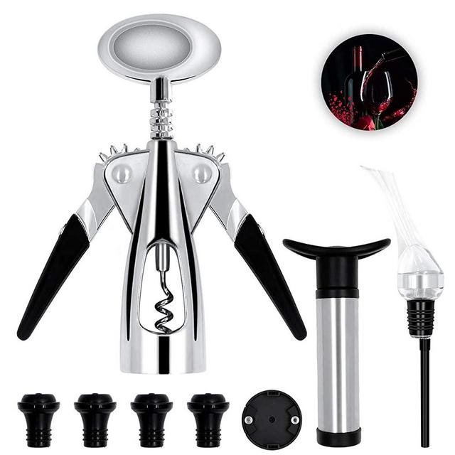 HARBORII Manual Wine Opener Wing Corkscrew Wine Bottle Opener Set Multifunctional wine Cork Opener Kit, Comes with Wine Stopper, Foil Cutter and Wine Pourer
