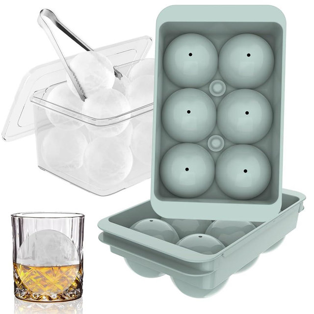 WIBIMEN Large Ice Cube Molds, Easy to Fill & Release Whiskey Ice Cubes Mold, Big Round Ball Ice Cube Trays for Freezer - Whiskey Bourbon Cocktail(2.5In*6 Balls- Blue/2 Pack)