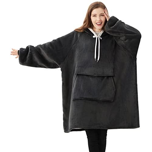 Qeils Wearable Blanket Hoodie for Women and Men, Oversized Wearable Blanket Sweatshirt, Warm Flannel Blanket with Sleeves and Giant Pocket, Comfortable Lounging Pullover for Adults Mom Wife Girlfriend