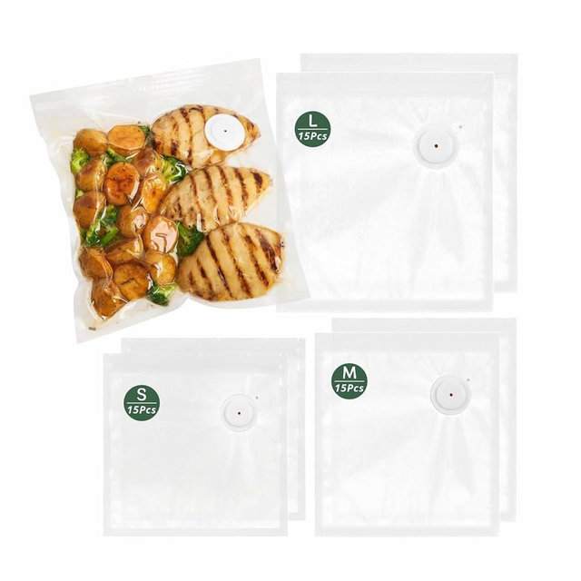 Reusable Vacuum Sealer Bags for Food 45Pcs (S/M/L), BPA-Free Sous Vide Bags for Microwave Heating, Cooking and Freezer Storage, Compatible with Most Handheld Sealers and Vacuum Sealer Machines