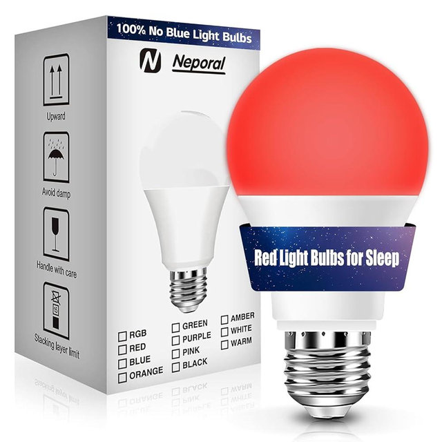 Neporal Red Light Bulbs for Sleep 9W, 100% Blue Light Blocking Red Night Light, 625nm LED Light Bulb for Melatonin Promoting, A19 60W Equivalent Dim Light Bulbs for Bedroom, Baby Nursery,1 Pack