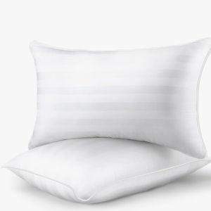 Cooling Down Alternative Queen bed Pillows Fibers 2 Pack, Plush Satin stripe Fiber Bed Pillows (Set of 2) - Queen