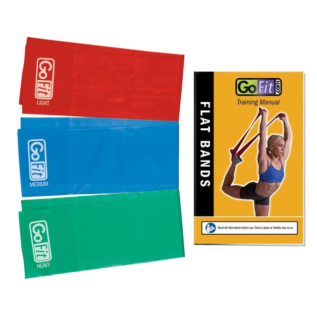 GoFit Flat Power Resistance Bands 3pk with Manual - 5lb, 10lb, 15lb
