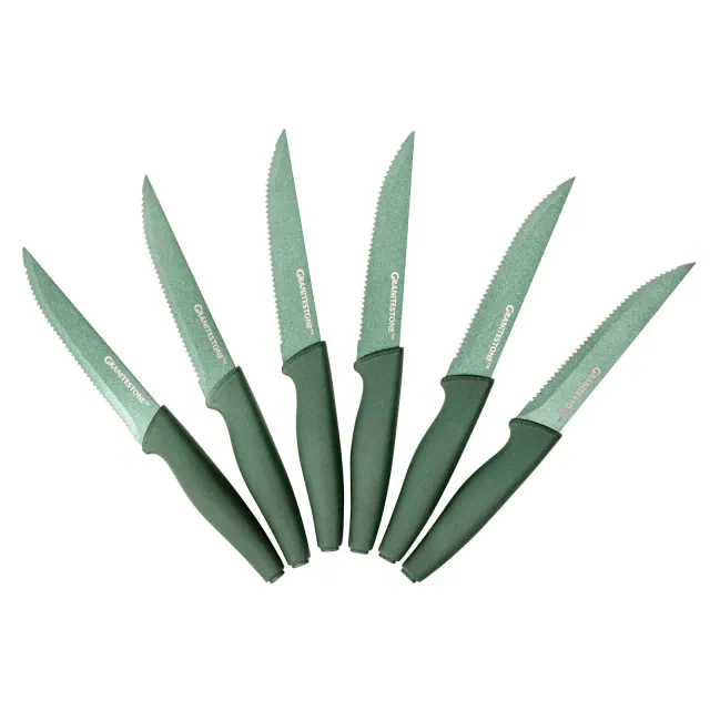 Granitestone KnutriBlade 6 Piece Green Steak Knives with Easy Grip Handle