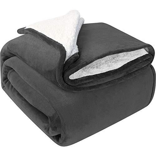 Utopia Bedding Sherpa Bed Blanket Queen Size Grey Plush Throw Blanket Fleece Reversible Blanket for Bed and Couch