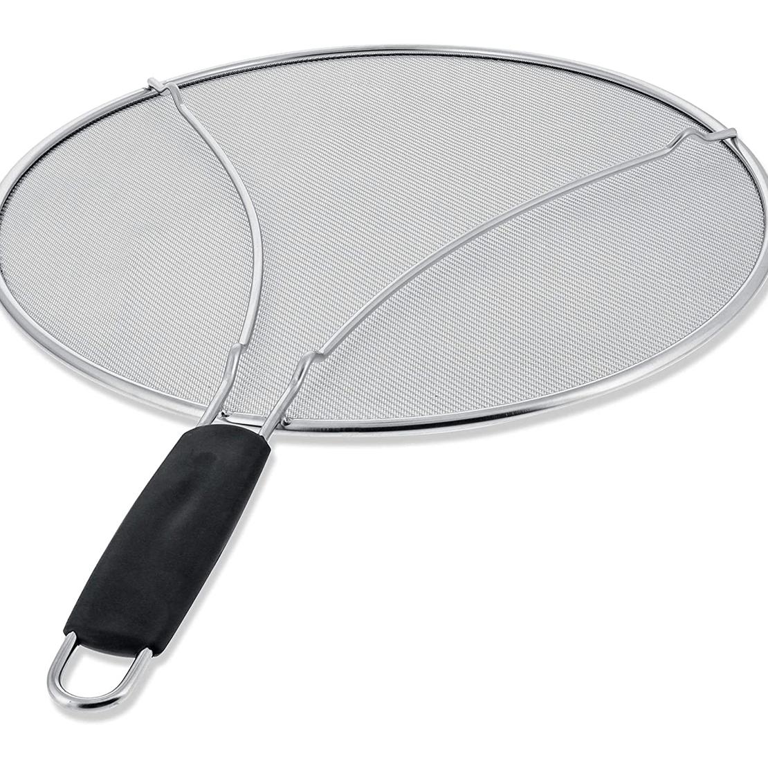 U.S. Kitchen Supply 13" Stainless Steel Fine Mesh Splatter Screen with Resting Feet & Black Comfort Grip Handle