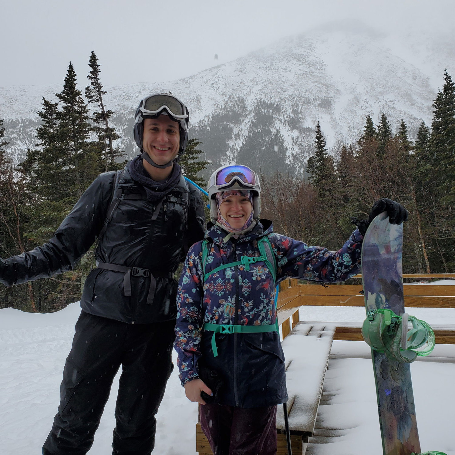March 2020: Hiking up and riding down Mt. Washington while staying in Maine. Just a bit wet from some showers during the hike up, but smiles all around.