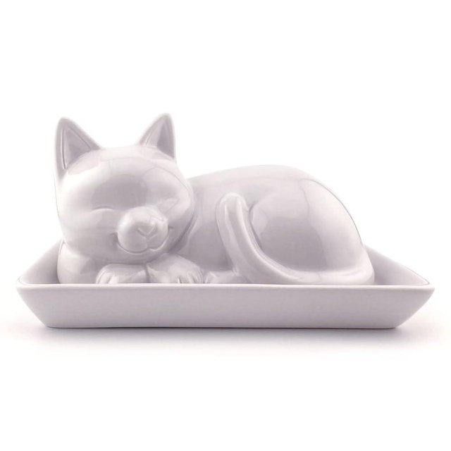 Kwirkworks Adorable Cat Ceramic Butter Dish - Unique and Versatile Kitchen Accessory - Durable and Creative Way to Store and Serve Butter