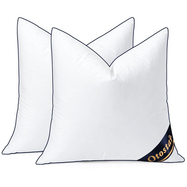 OTOSTAR 18x18 Down Alternative Fill Throw Pillow Inserts Set of 2, Soft Fluffy Synthetic Down Pillow Inserts with 100% Cotton Cooling Cover Decorative Throw Pillows for Sofa Couch Bed