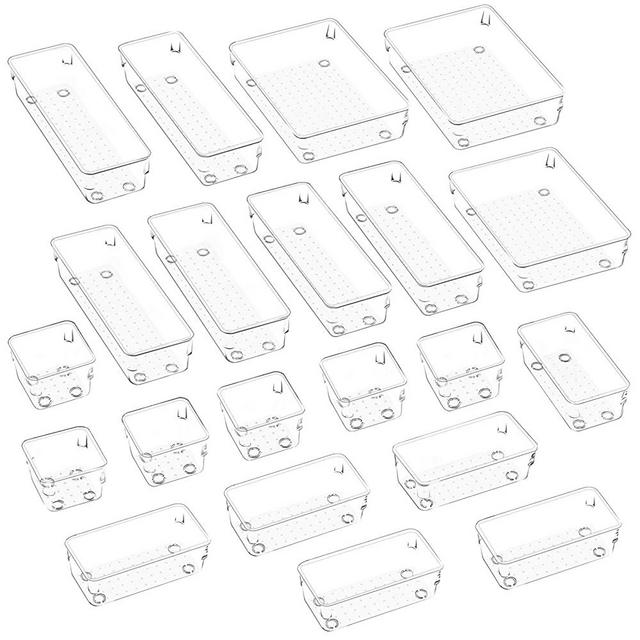 JARLINK 21 Pack Desk Drawer Organizer Trays with 4 Different Sizes, Versatile Clear Drawer Organizers Storage for Bathroom, Makeup, Bedroom, Kitchen, Office Supplies, Craft