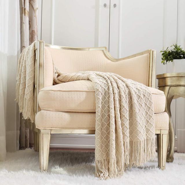 CREVENT Home Decor Rustic Couch Sofa Chair Bed Throw Blanket, Soft Warm Cozy Light Weight for Travelling in Spring Summer (50''X60'' Beige / Ivory)