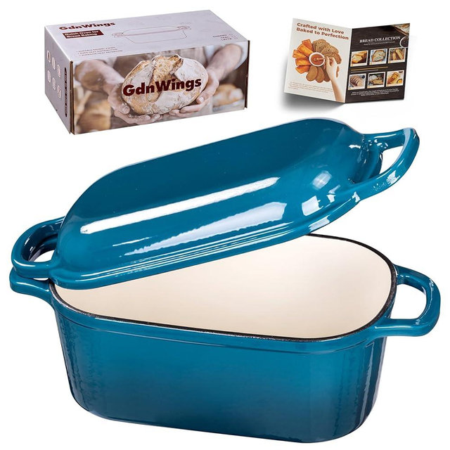 GdnWings 4.6 Quart Dutch Oven for Sourdough Bread Baking, Combo Oval Enameled Cast Iron Bread Pan with Lid, Bread Dutch Oven for a Crispy Crust, Teal