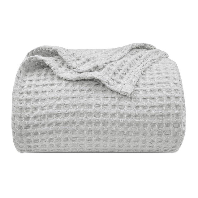 PHF Ultra Soft Waffle Weave Blanket Queen Size 90"x 90"- Washed Lightweight Breathable Cozy Woven Blanket for Bed - Aesthetic Decor for Couch Bedding Sofa Home Car - Light Grey