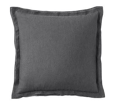 Belgian Flax Linen Flange Pillow Cover, 18", Ebony