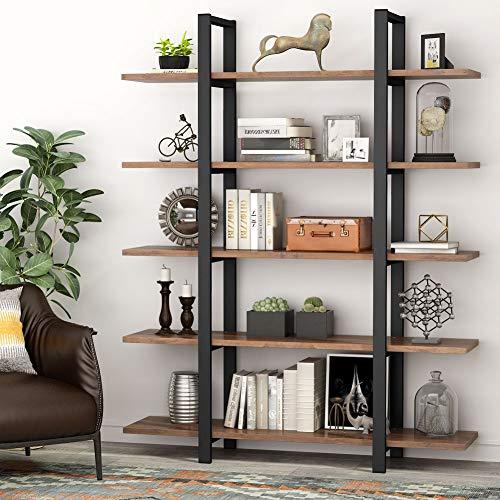 Tribesigns 5-Tier Bookshelf, Vintage Industrial Style Bookcase 72 H x 12 W x 47L Inches, Retro Brown