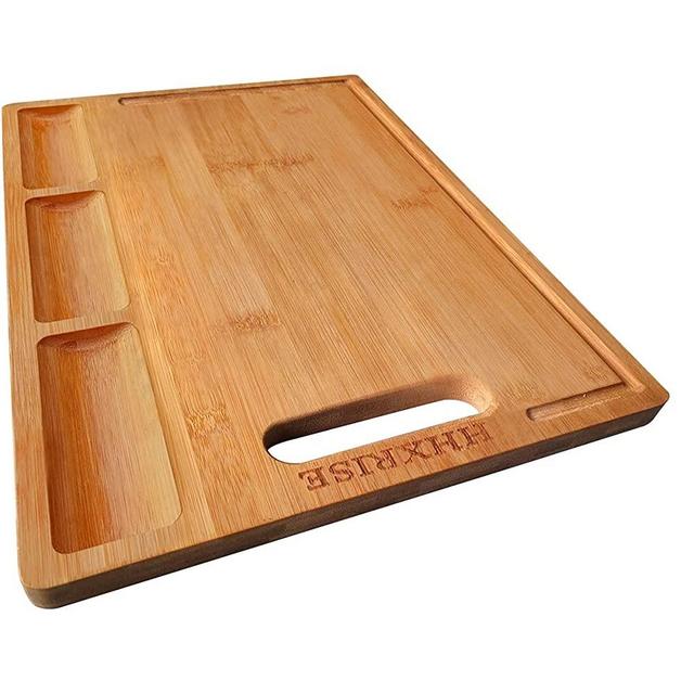 HHXRISE Organic Bamboo Cutting Board For Kitchen, With 3 Built-In Compartments And Juice Grooves, Heavy Duty Chopping Board For Meats Bread Fruits, Butcher Block, Carving Board, BPA Free… (19.7x14'')