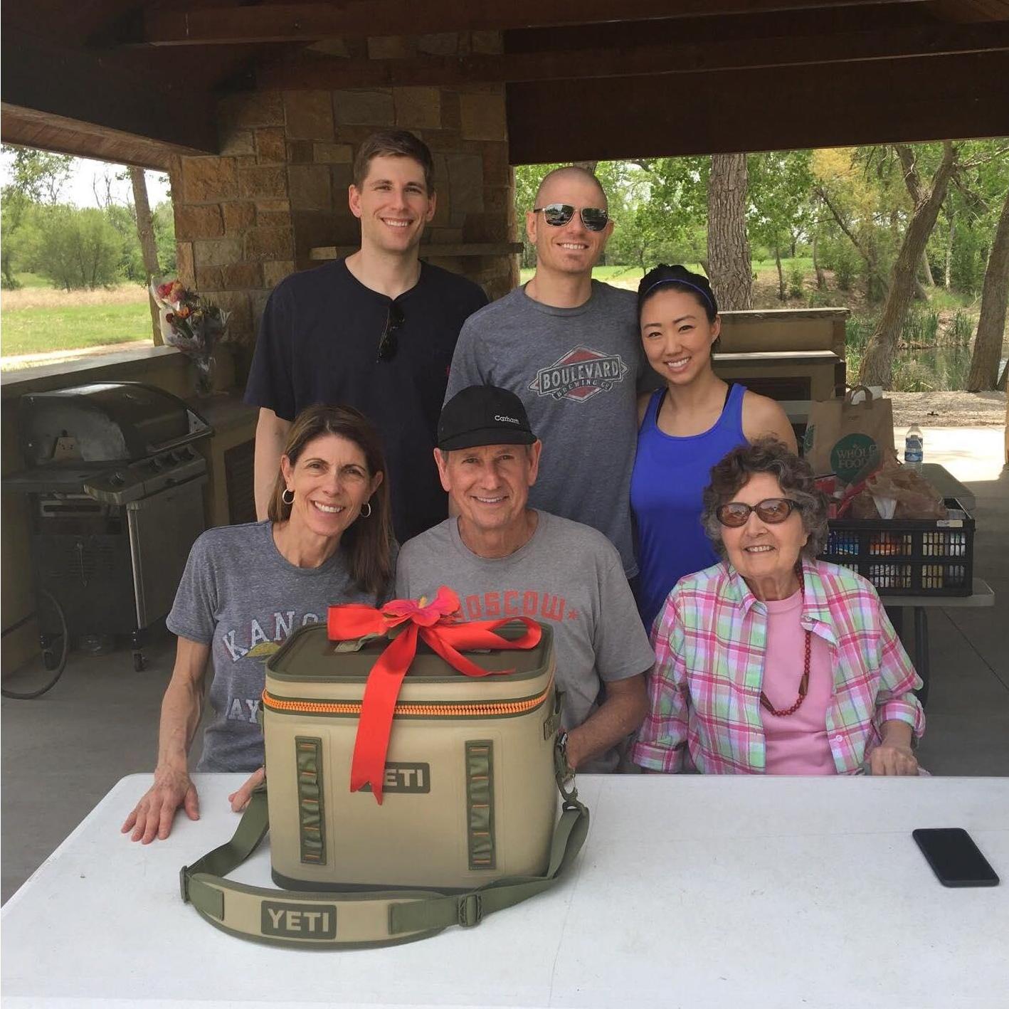 The family celebrating Terry's birthday at the sandpit! Sam taught Bo to fish and she loves it...when the fish bite.