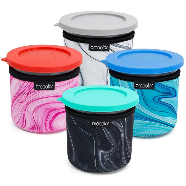 ARCOOLOR Ice Cream Neoprene Sleeve, Reusable Insulated Sleeves for Ninja Creami Pints, Compatible with NC301 NC300 NC299AMZ Series Ice Cream Maker Containers - Containers not Included (16oz, 4 Pack)