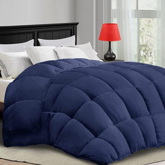 COONP All Season Oversized Queen Comforter Cooling Down Alternative Quilted Duvet Insert with Corner Tabs, Winter Warm Hotel Comforter,Machine Washable-98 x 98 Inches,Navy