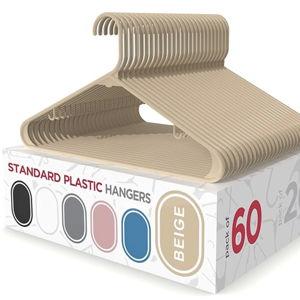Sharpty Plastic Hangers Clothes Hangers for Clothing, Closet, Coats & Shirts - Durable & Space Saving - for Everyday Standard Use, Room Essentials & Basics - 60 Pack - Beige