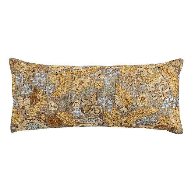 Floral Filled Lumbar Pillow, Brown/Blue Multi