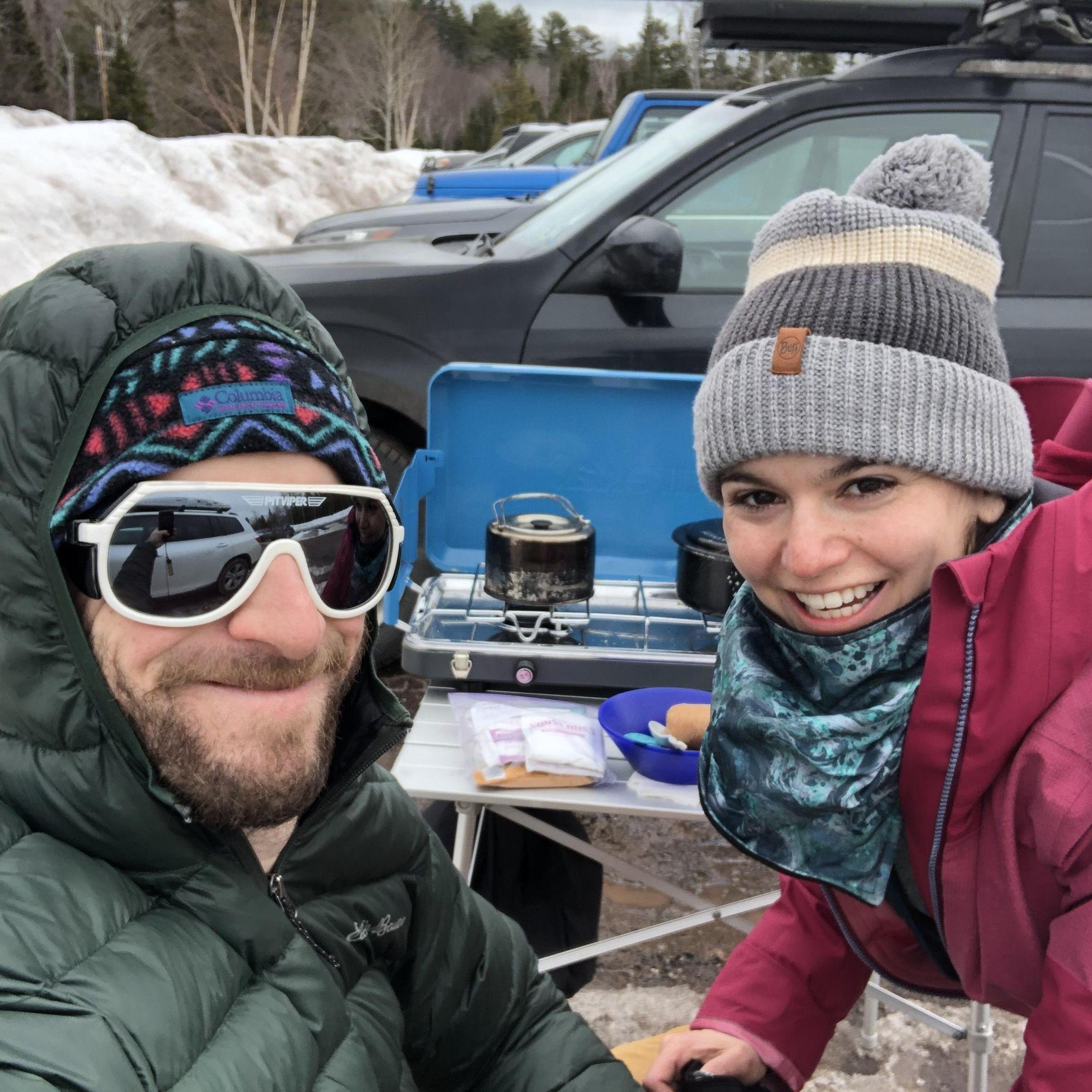 One of many breakfast tailgates at the mountain before skinning up.