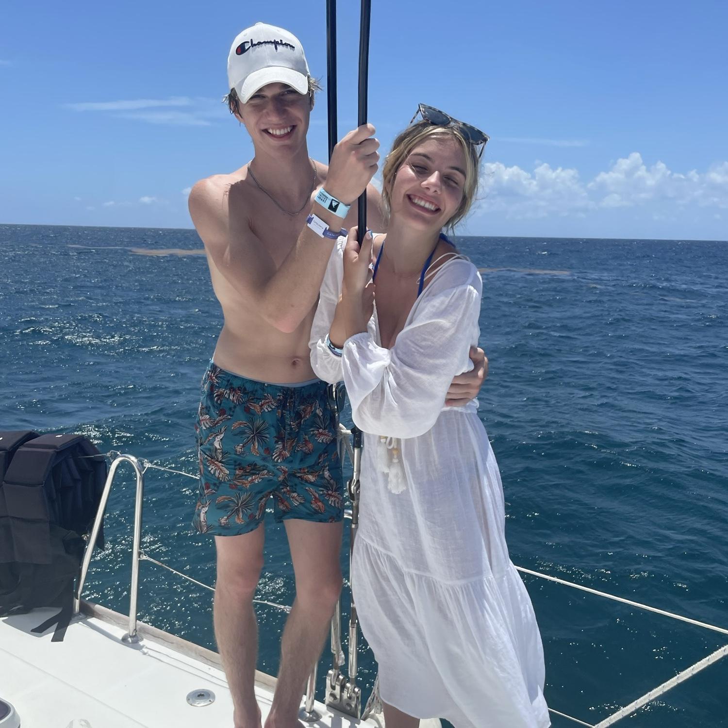 This was us on a catamaran in Mexico because we got to go on our senior trip together—we were having the time of our lives!