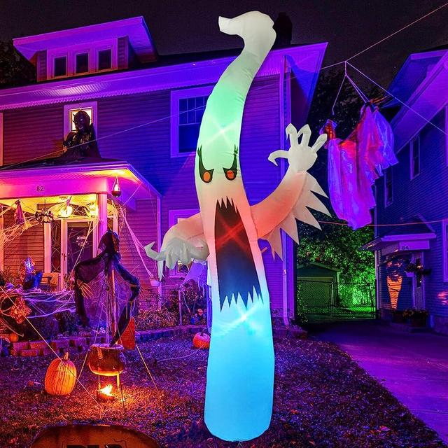 GOOSH 12 FT Halloween Inflatables Red Eye Ghost with Colorful LEDs Giant Scary Blow Up Yard Decorations for for Holiday Party Yard Garden