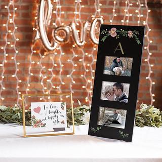 Personalized Floral Black Wedding Multi Photo Frame