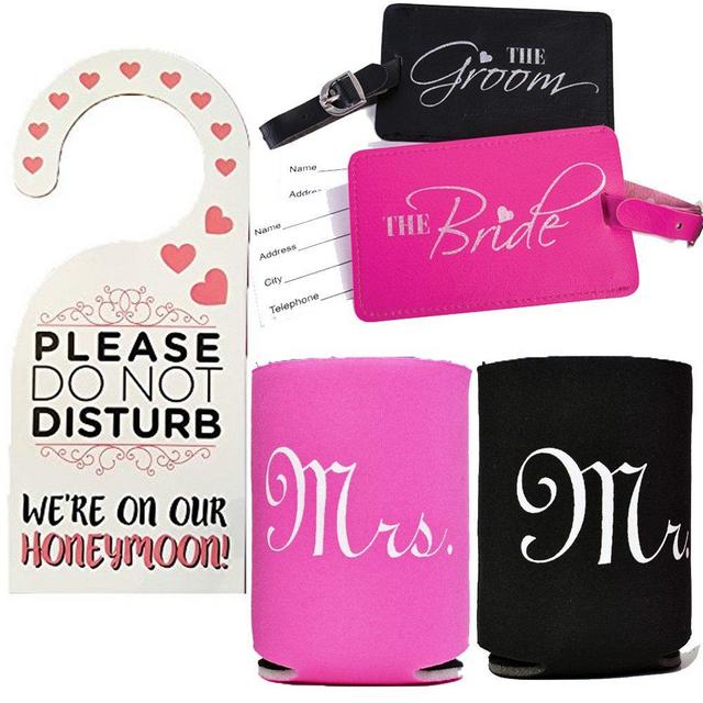Honeymoon Survival Kit - Honeymoon Survival Kit (Bride and Groom Luggage Tags, Cup Holders and Do Not Disturb Door Hanger)