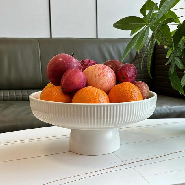 JolieJulie Ceramic Fruit Bowl,11" Decorative Bowl, Large Fruit Bowl for Kitchen Counter, Pedestal Bowl, Kitchen Counter Décor, Bread Candy Snacks Organizer, White (Extra Large (11'' Wide))