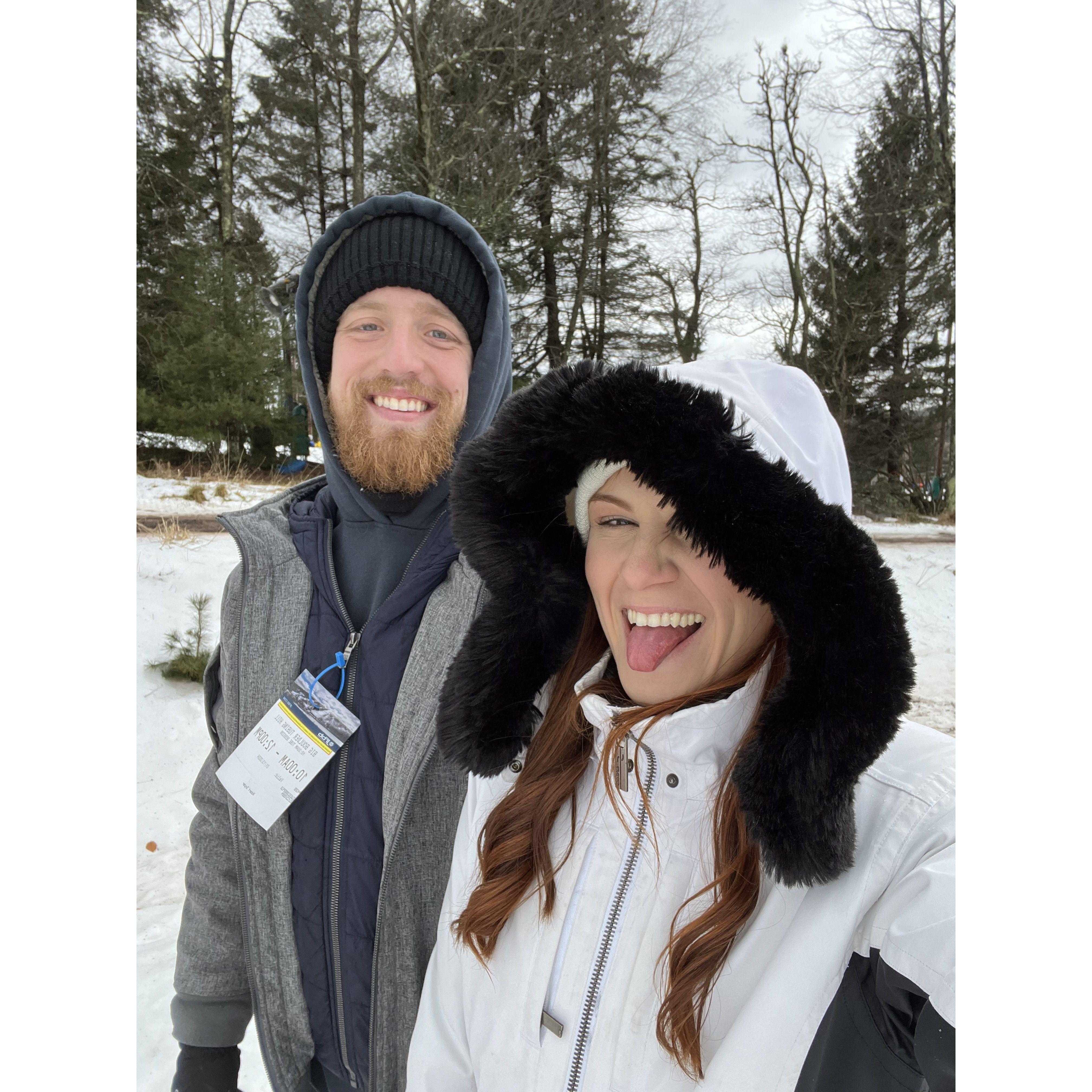 Celebrating Robert's birthday on our first time snow tubing!!