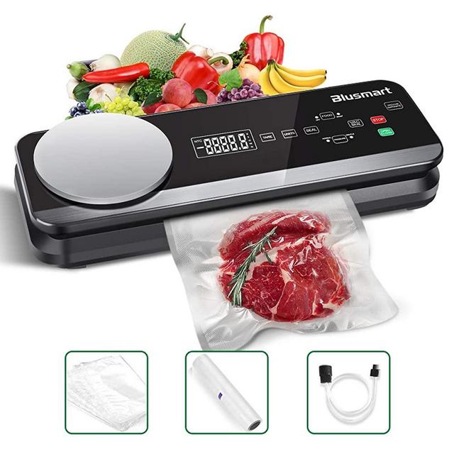 Vacuum Sealer Blusmart 80Kpa Full Automatic Vacuum Food Sealer Machine with Kitchen Scale & LCD Display,Dry & Moist Food Modes,Vacuum Air Sealing System For Food Saver