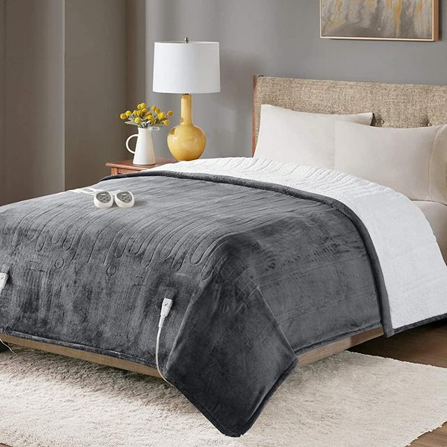 Degrees of Comfort Sherpa Soft Dual Control Electric Blanket King Size, Heating Blankets | Washable | 1-10 Hour Automatic Shut Off | Double Zone, 20 Heat Settings | 100" X 90" Grey