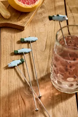 Fish Drink Stirrers, Set of 4 Blue + Green