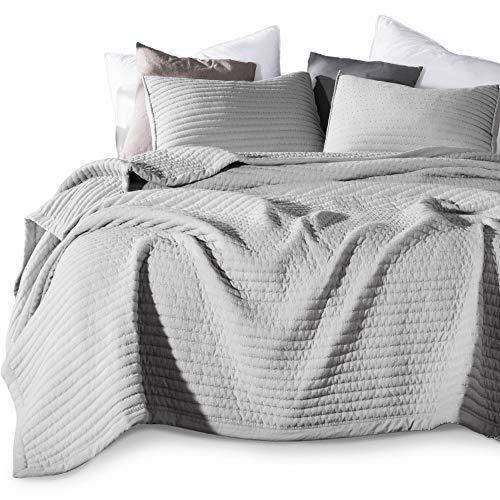 KASENTEX Quilt-Bedding-Coverlet-Blanket-Set, Machine Washable, Ultra Soft, Lightweight, Stone-Washed, Detailed Stitching - Hypoallergenic - Solid Color (Grey, Oversized King + 2 King Shams)